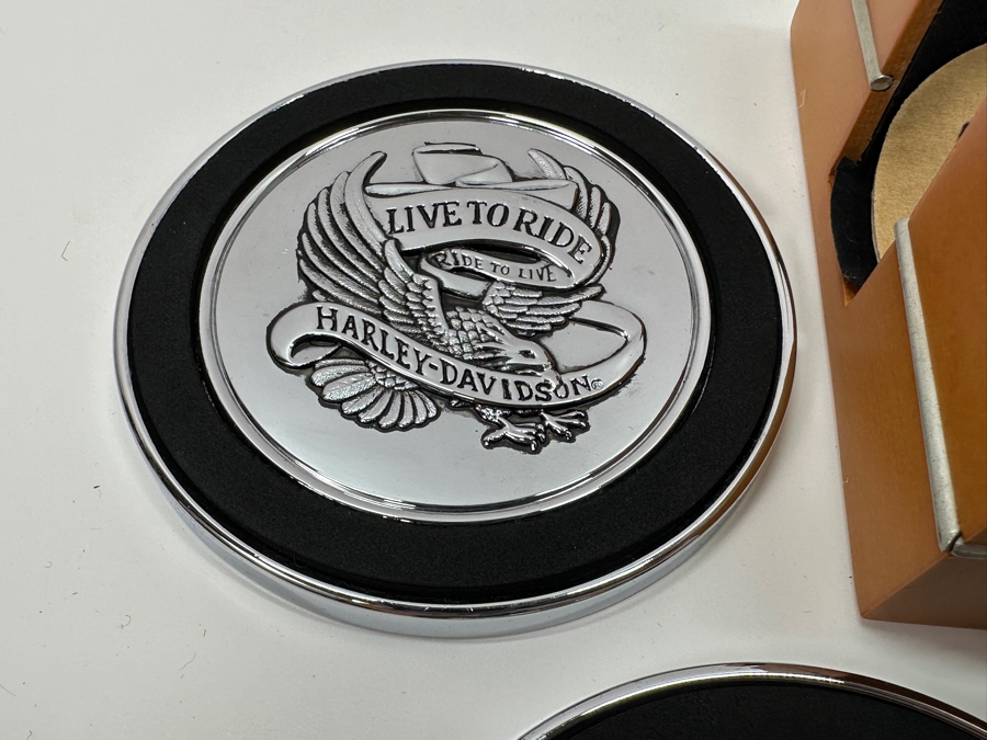 2003 Harley-Davidson Set Of Four Drink Coasters With Holder [Photo 2]