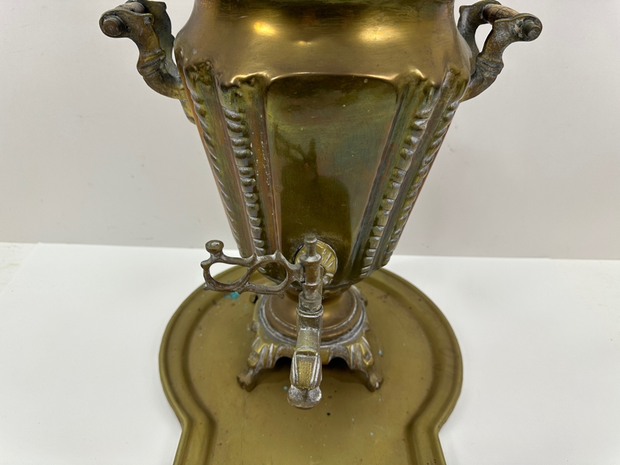 Antique Brass Russian Samovar With Teapot On Top 23'H And Tray 12' X 17' [Photo 8]