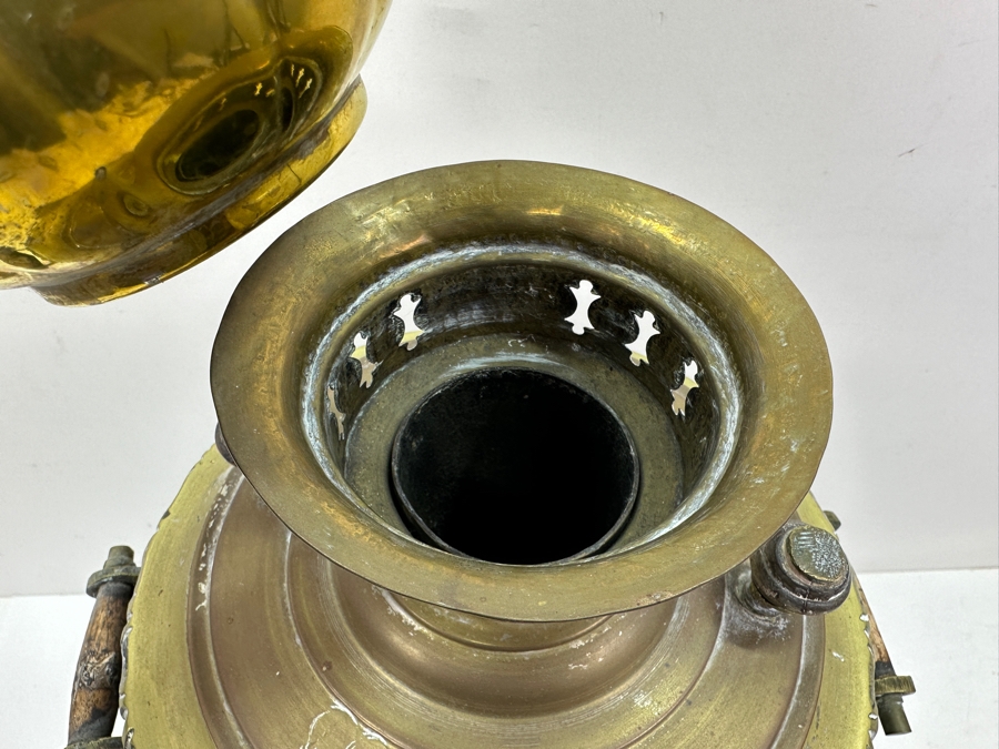 Antique Brass Russian Samovar With Teapot On Top 23'H And Tray 12' X 17' [Photo 4]