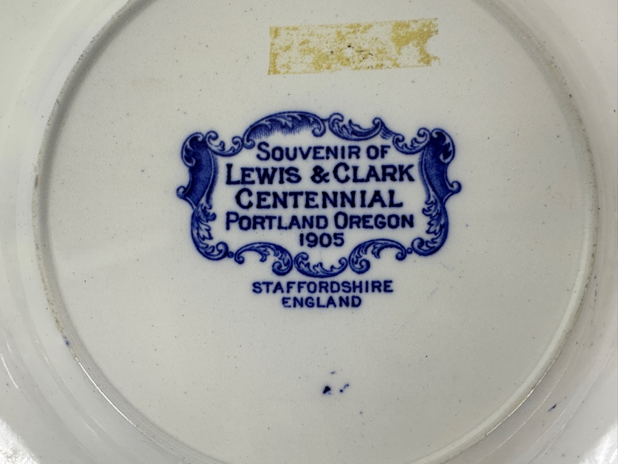 Antique 1905 Souvenir Flow Blue Collector Plate Of Lewis & Clark Centennial Portland Oregon 1905 Staffordshire England 10W [Photo 10]