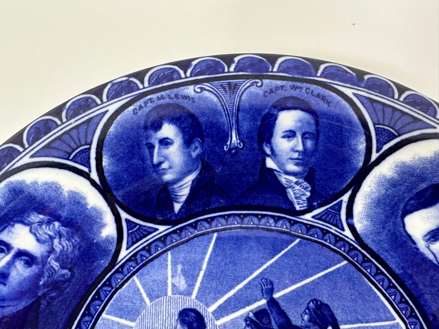 Antique 1905 Souvenir Flow Blue Collector Plate Of Lewis & Clark Centennial Portland Oregon 1905 Staffordshire England 10W [Photo 3]