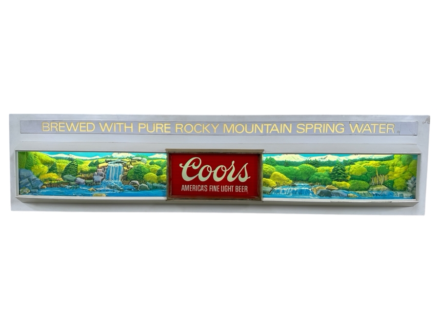 Vintage Coors Beer Advertising Illuminated Sign 'Coors America's Fine Light Beer. Brewed With Pure Rocky Mountain Spring Water' 51W X 13H X 6D