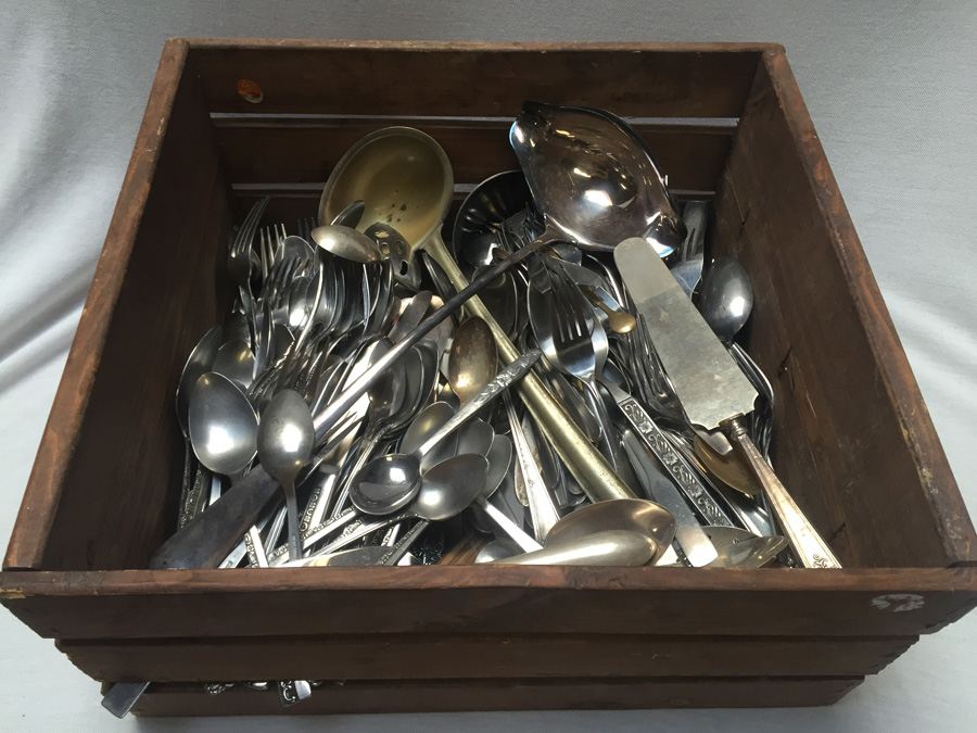 Huge Lot of Flatware and Serving Accessories - Includes Crate