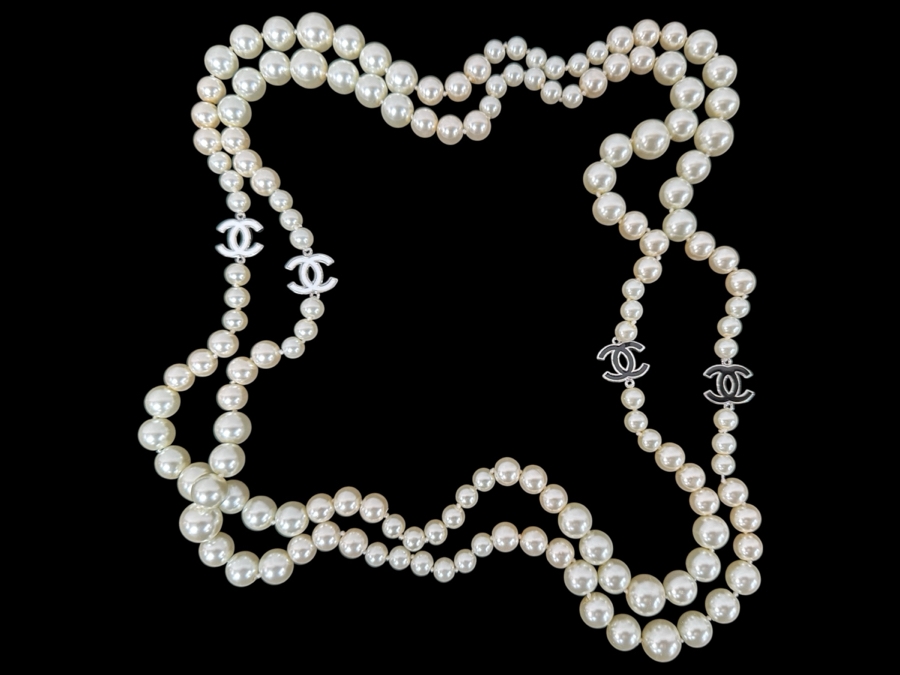 Faux Channel 68' Faux Pearl Necklace