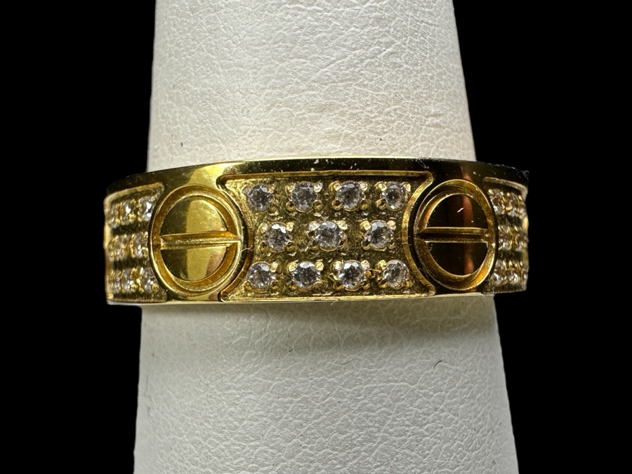 Faux Cartier Gold Tone Base Metal Ring Size 9.5