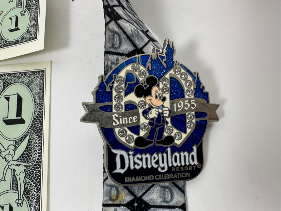 Vintage Disneyland 60 Year Anniversary Diamond Celebration With Seven Disney Trading Pins And Three $1 Disney Dollars [Photo 12]