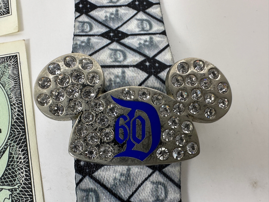 Vintage Disneyland 60 Year Anniversary Diamond Celebration With Seven Disney Trading Pins And Three $1 Disney Dollars [Photo 11]