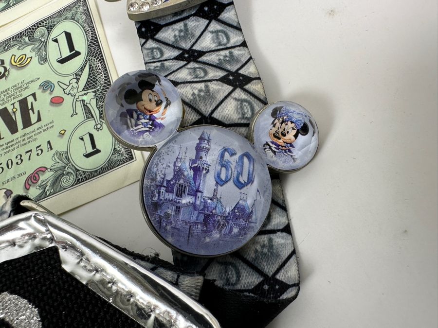 Vintage Disneyland 60 Year Anniversary Diamond Celebration With Seven Disney Trading Pins And Three $1 Disney Dollars [Photo 10]