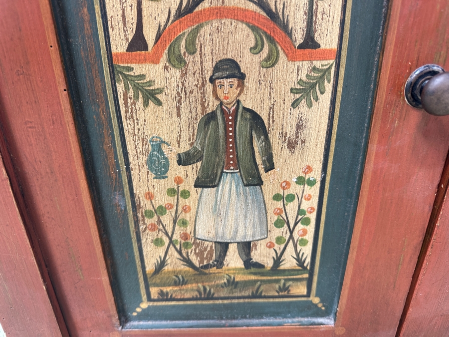 Just Added - Vintage Hand Painted European Wooden Pine Cabinet 19.5W X 12D X 25H [Photo 6]