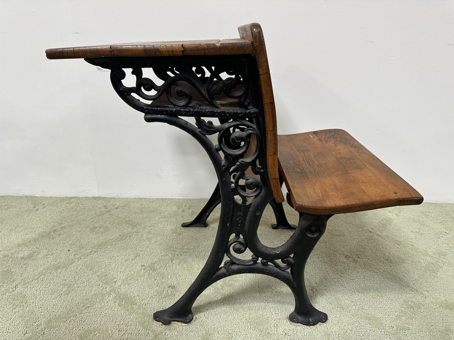 Just Added - Vintage Wrought Iron / Wooden Child's School Desk By Century Seating Chicago 29W X 21D X 29H [Photo 5]