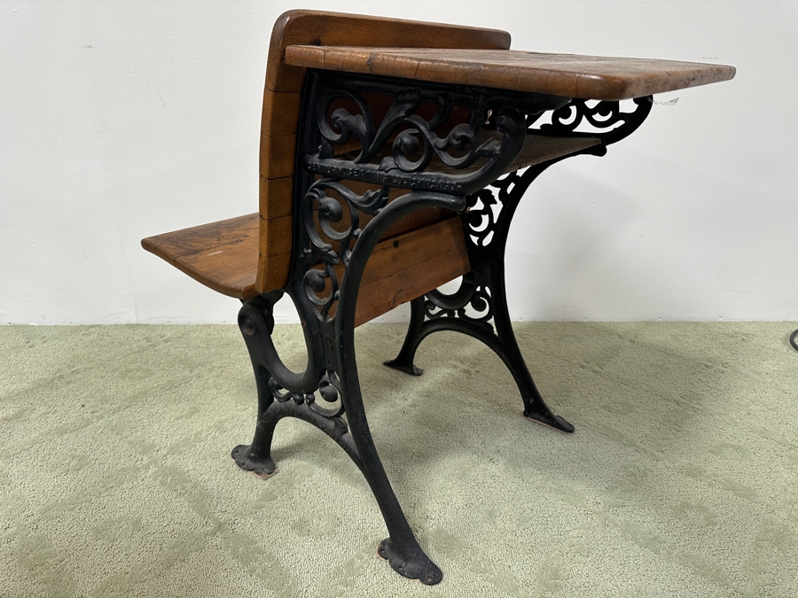 Just Added - Vintage Wrought Iron / Wooden Child's School Desk By Century Seating Chicago 29W X 21D X 29H [Photo 14]