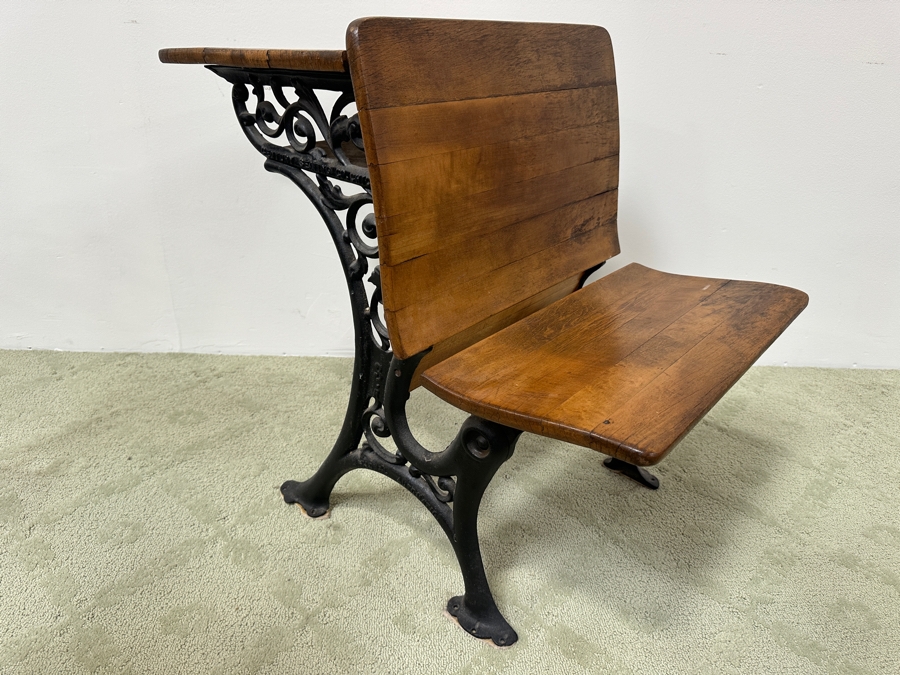 Just Added - Vintage Wrought Iron / Wooden Child's School Desk By Century Seating Chicago 29W X 21D X 29H [Photo 3]
