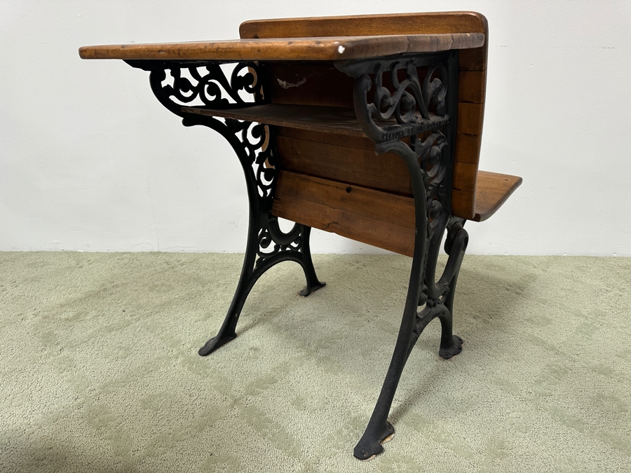 Just Added - Vintage Wrought Iron / Wooden Child's School Desk By Century Seating Chicago 29W X 21D X 29H [Photo 11]