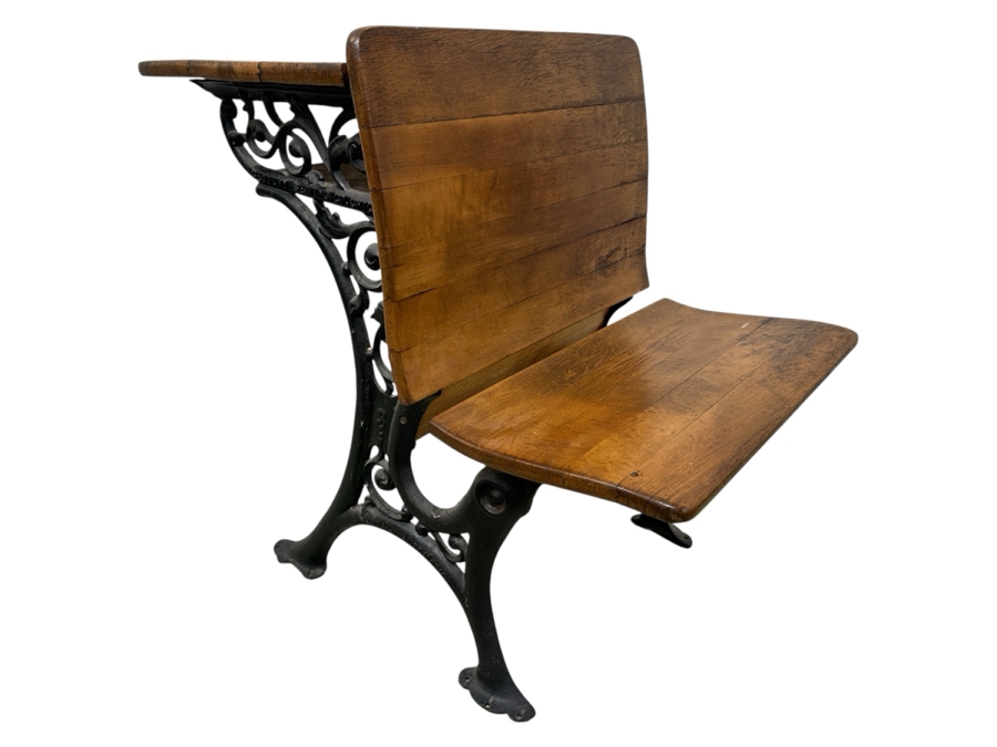 Just Added - Vintage Wrought Iron / Wooden Child's School Desk By Century Seating Chicago 29W X 21D X 29H [Photo 1]