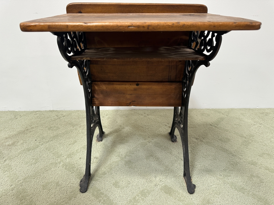 Just Added - Vintage Wrought Iron / Wooden Child's School Desk By Century Seating Chicago 29W X 21D X 29H [Photo 12]