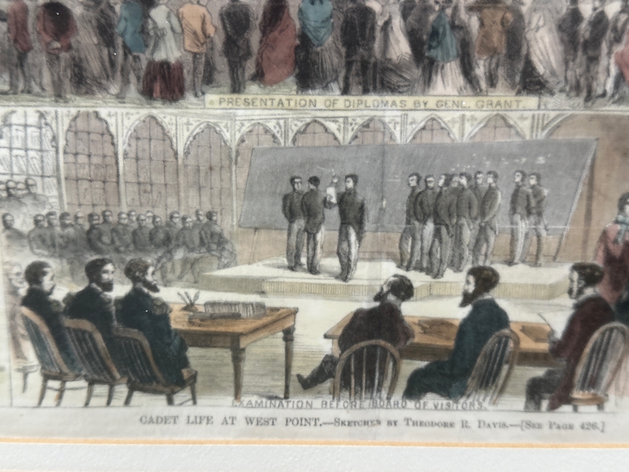Just Added - Antique 1868 Wood Cut Engraving Titled 'Cadet Life At West Point' Published In Harper's Weekly In July 1868 21' X 14' Professionally Framed 30 X 23.5 [Photo 7]
