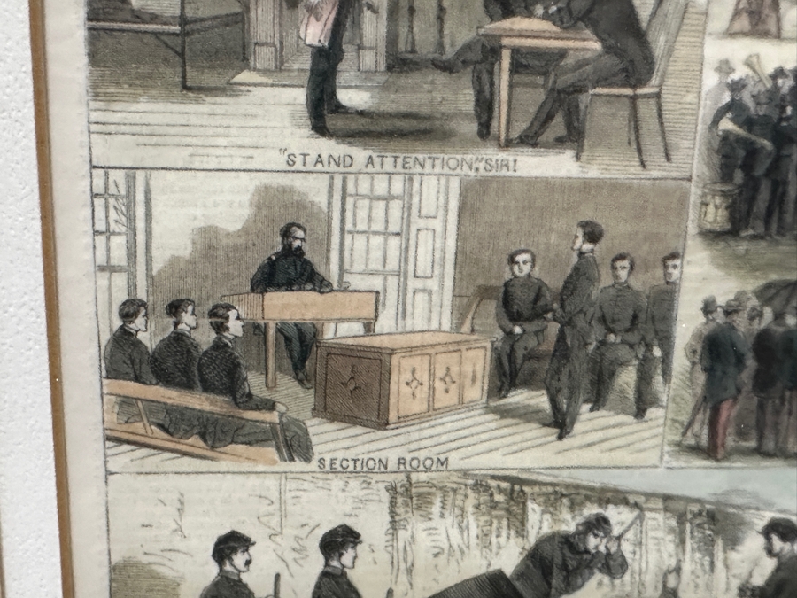 Just Added - Antique 1868 Wood Cut Engraving Titled 'Cadet Life At West Point' Published In Harper's Weekly In July 1868 21' X 14' Professionally Framed 30 X 23.5 [Photo 21]