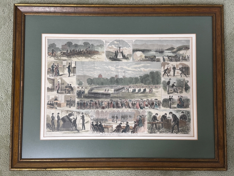 Just Added - Antique 1868 Wood Cut Engraving Titled 'Cadet Life At West Point' Published In Harper's Weekly In July 1868 21' X 14' Professionally Framed 30 X 23.5 [Photo 3]