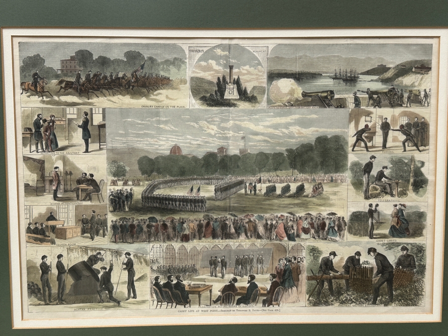 Just Added - Antique 1868 Wood Cut Engraving Titled 'Cadet Life At West Point' Published In Harper's Weekly In July 1868 21' X 14' Professionally Framed 30 X 23.5 [Photo 2]