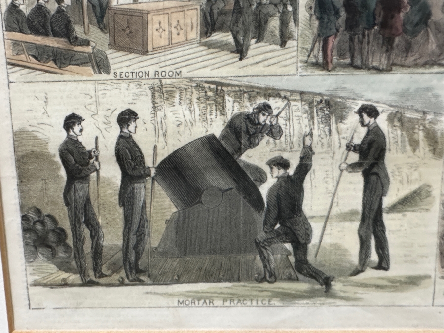 Just Added - Antique 1868 Wood Cut Engraving Titled 'Cadet Life At West Point' Published In Harper's Weekly In July 1868 21' X 14' Professionally Framed 30 X 23.5 [Photo 9]