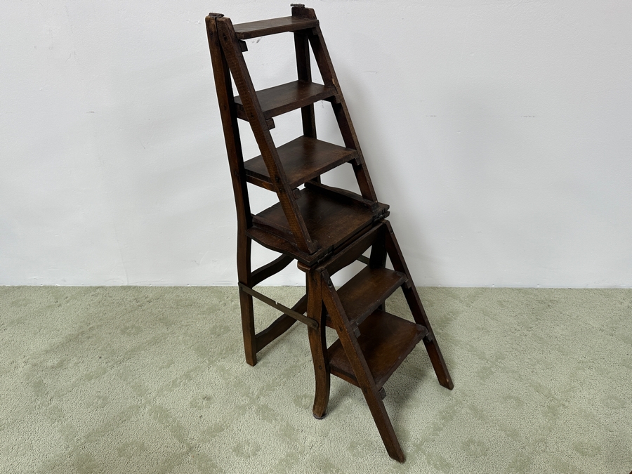 Just Added - Antique Wooden Convertible Library Ladder Chair 16'W X 41'H [Photo 8]