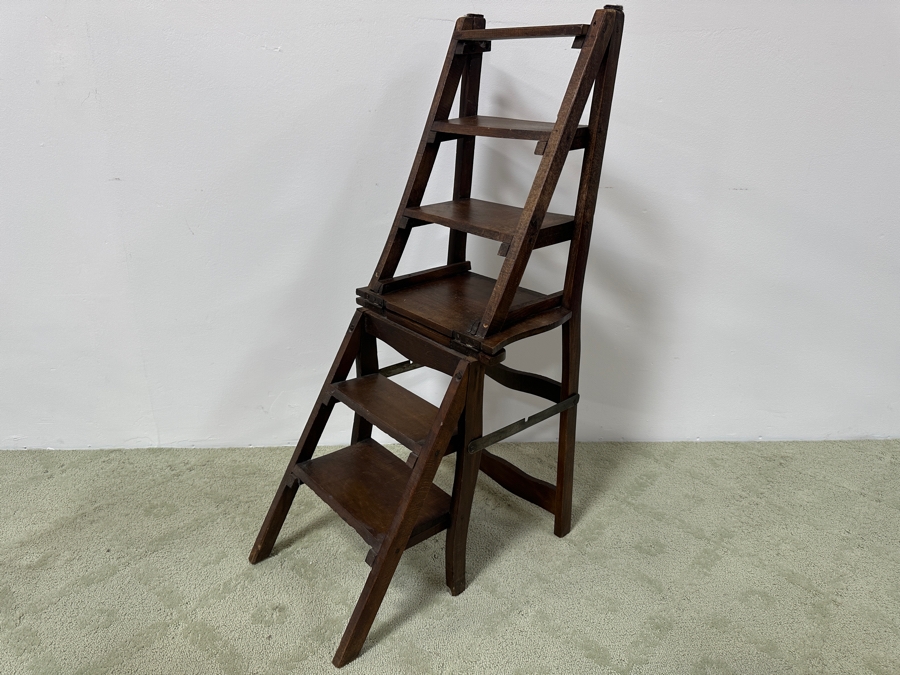 Just Added - Antique Wooden Convertible Library Ladder Chair 16'W X 41'H [Photo 3]
