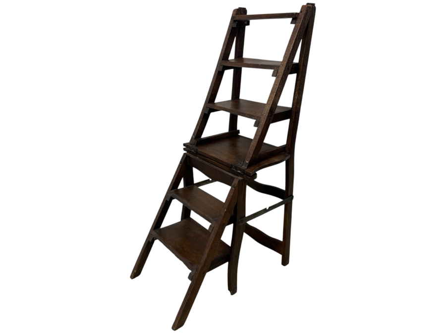 Just Added - Antique Wooden Convertible Library Ladder Chair 16'W X 41'H [Photo 1]