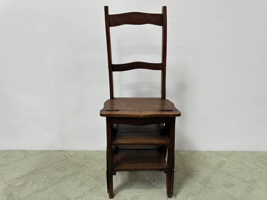 Just Added - Antique Wooden Convertible Library Ladder Chair 16'W X 41'H [Photo 2]