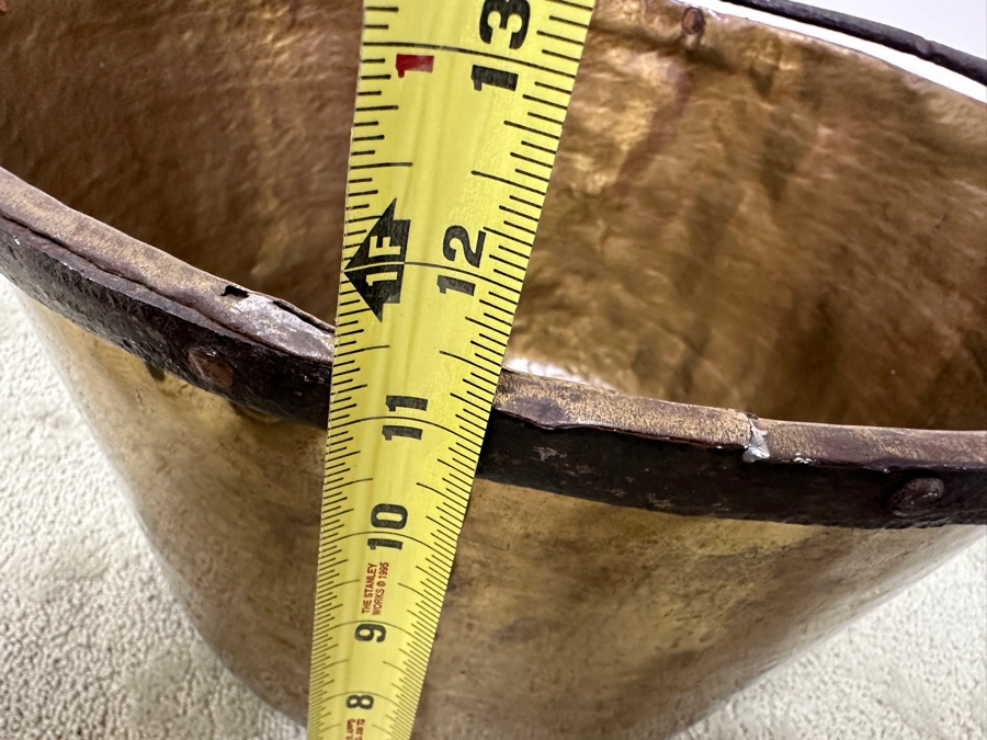 Just Added - Antique Hammered Brass Bucket With Hand Wrought Iron Handle 18W X 11H [Photo 12]