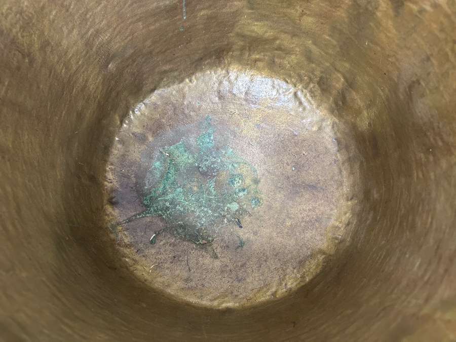 Just Added - Antique Hammered Brass Bucket With Hand Wrought Iron Handle 18W X 11H [Photo 5]