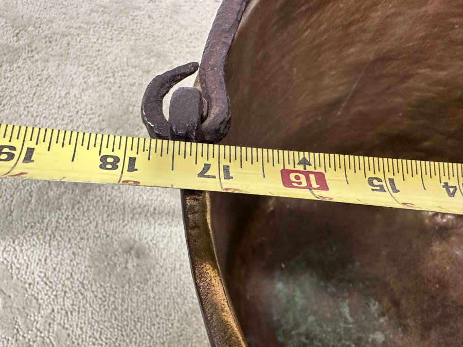 Just Added - Antique Hammered Brass Bucket With Hand Wrought Iron Handle 18W X 11H [Photo 11]