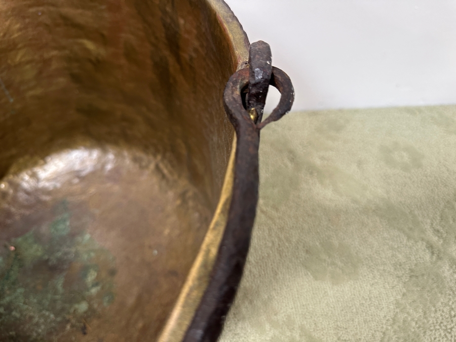 Just Added - Antique Hammered Brass Bucket With Hand Wrought Iron Handle 18W X 11H [Photo 6]