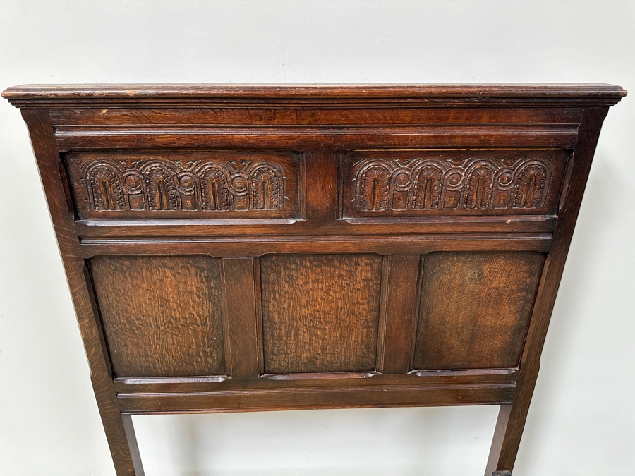 Just Added - Antique English Hand Carved Wooden Headboard & Footboard Bed With Cast Iron Railings 36'W X 47'H X 80'L [Photo 8]