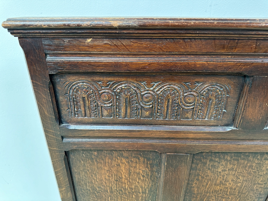 Just Added - Antique English Hand Carved Wooden Headboard & Footboard Bed With Cast Iron Railings 36'W X 47'H X 80'L [Photo 6]