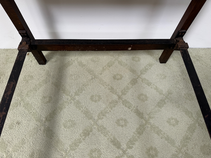 Just Added - Antique English Hand Carved Wooden Headboard & Footboard Bed With Cast Iron Railings 36'W X 47'H X 80'L [Photo 9]