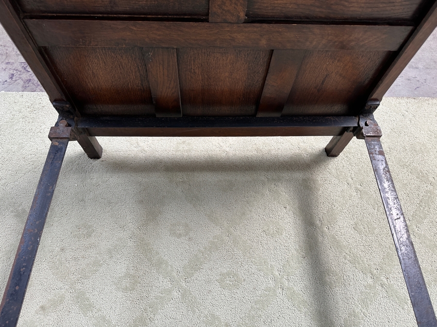 Just Added - Antique English Hand Carved Wooden Headboard & Footboard Bed With Cast Iron Railings 36'W X 47'H X 80'L [Photo 10]