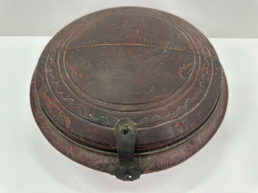 Vintage Chinese Export Wooden Lacquered Round Covered Container Food Lunch Box 12.5W X 6.5H [Photo 3]