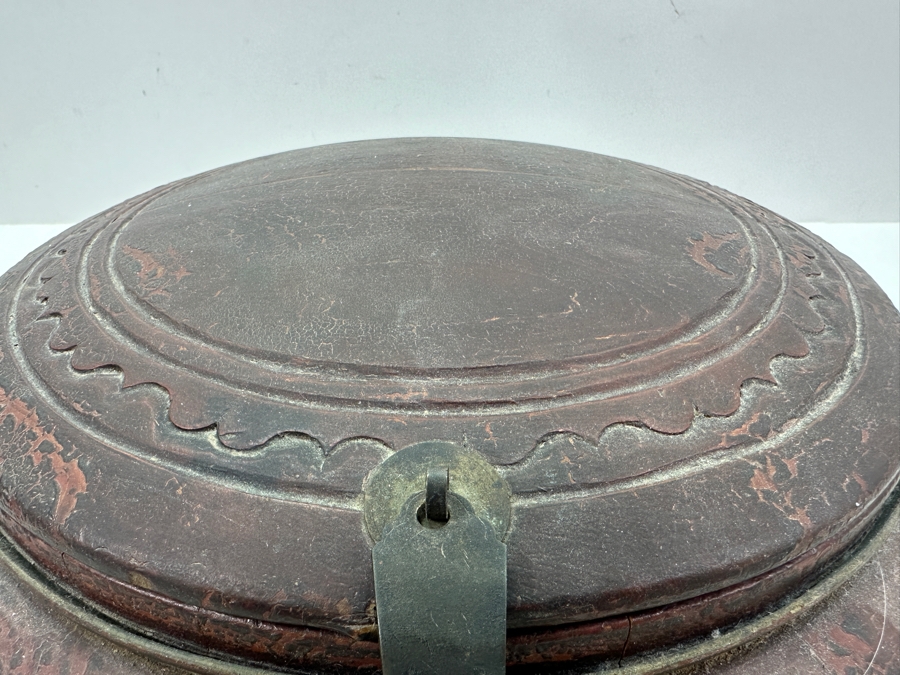 Vintage Chinese Export Wooden Lacquered Round Covered Container Food Lunch Box 12.5W X 6.5H [Photo 12]