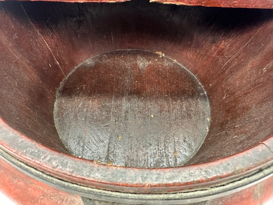 Vintage Chinese Export Wooden Lacquered Round Covered Container Food Lunch Box 12.5W X 6.5H [Photo 10]