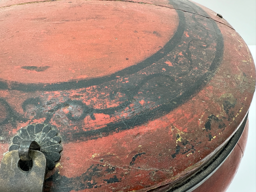 Vintage Chinese Export Wooden Lacquered Round Covered Container Food Lunch Box 12.5W X 6.5H [Photo 5]