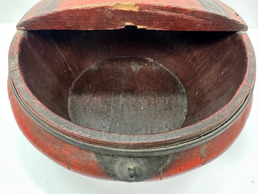 Vintage Chinese Export Wooden Lacquered Round Covered Container Food Lunch Box 12.5W X 6.5H [Photo 9]