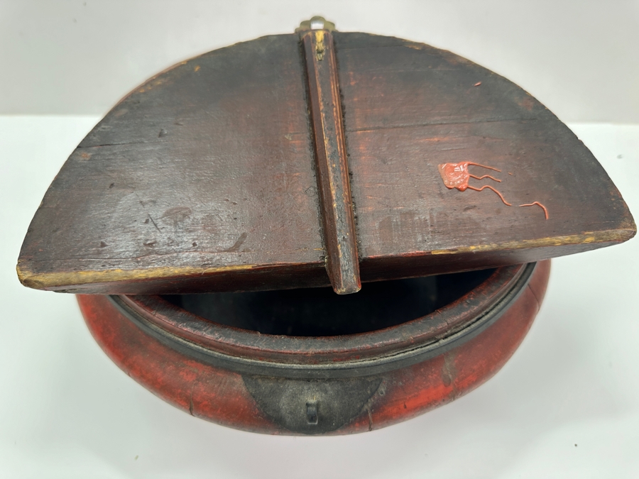 Vintage Chinese Export Wooden Lacquered Round Covered Container Food Lunch Box 12.5W X 6.5H [Photo 6]
