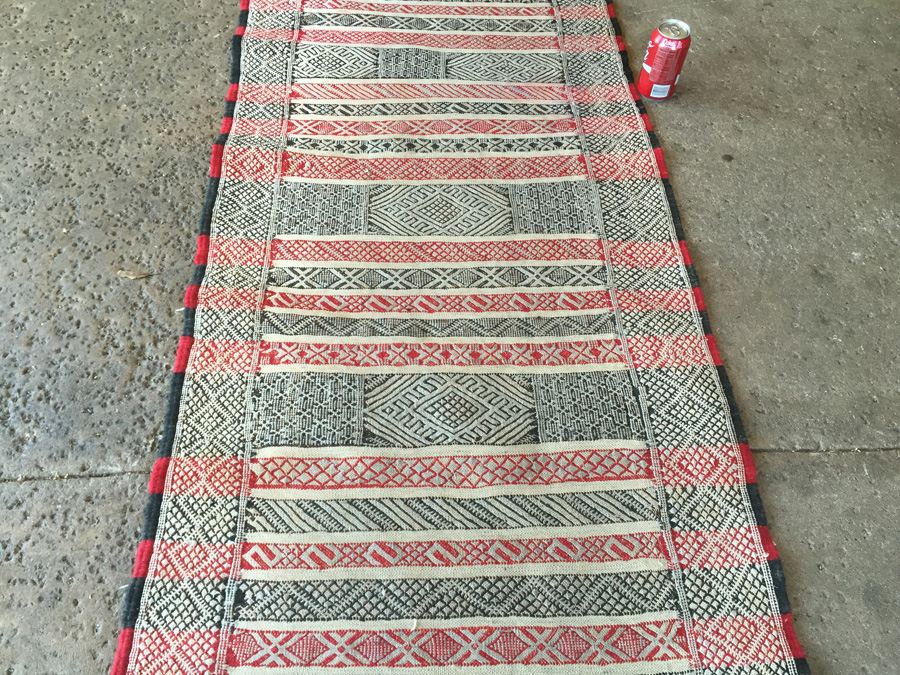 North African Vintage Kilim Long Runner Rug Sumac Style Weave [Photo 13]