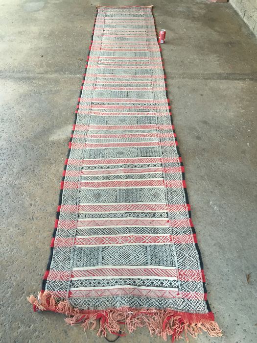 North African Vintage Kilim Long Runner Rug Sumac Style Weave