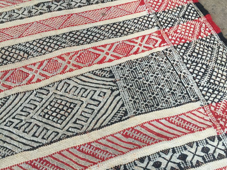 North African Vintage Kilim Long Runner Rug Sumac Style Weave [Photo 7]