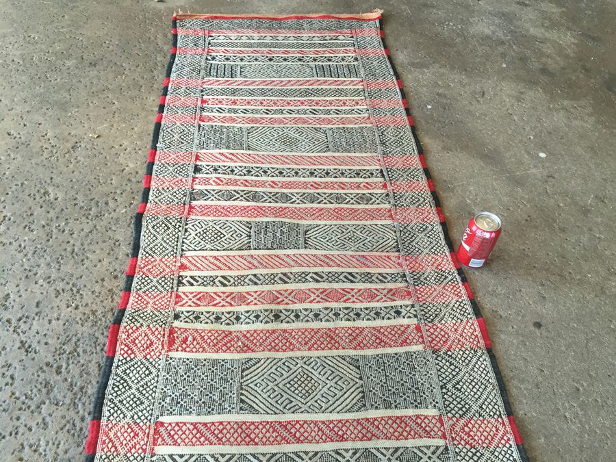 North African Vintage Kilim Long Runner Rug Sumac Style Weave [Photo 14]