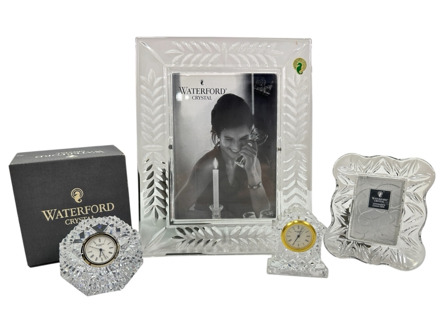 (2) Waterford Clocks and (2) Waterford Picture Frames - Largest 8.5 x 10.5 [Photo 1]