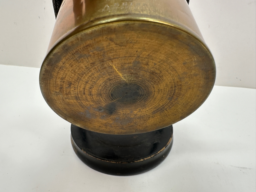 Antique A. Reiss Brass Tipping Coffee Pot On Wooden Base 10'H [Photo 9]