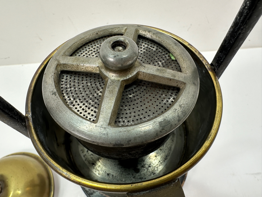 Antique A. Reiss Brass Tipping Coffee Pot On Wooden Base 10'H [Photo 7]