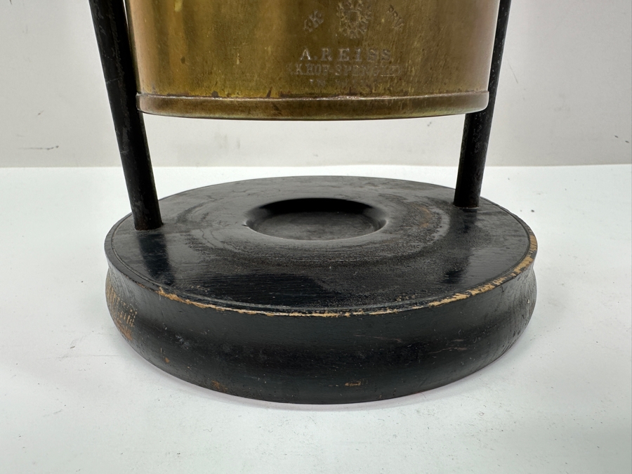 Antique A. Reiss Brass Tipping Coffee Pot On Wooden Base 10'H [Photo 10]